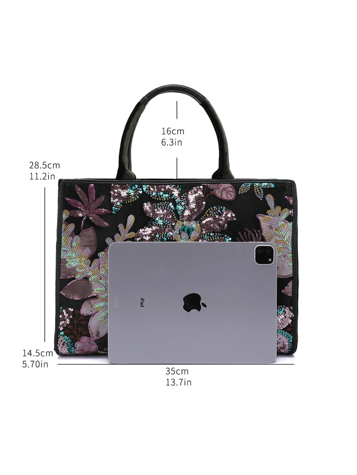 Sac Fourre Tout Paillette Fleurs