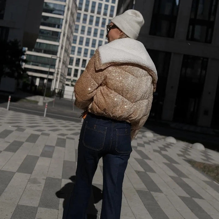 Veste Courte Paillette Intérieur Polaire doré