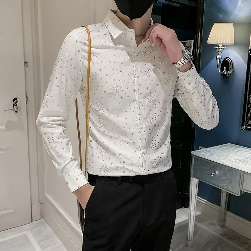 Chemise Blanc Etoiles Pailletées Dorées Homme