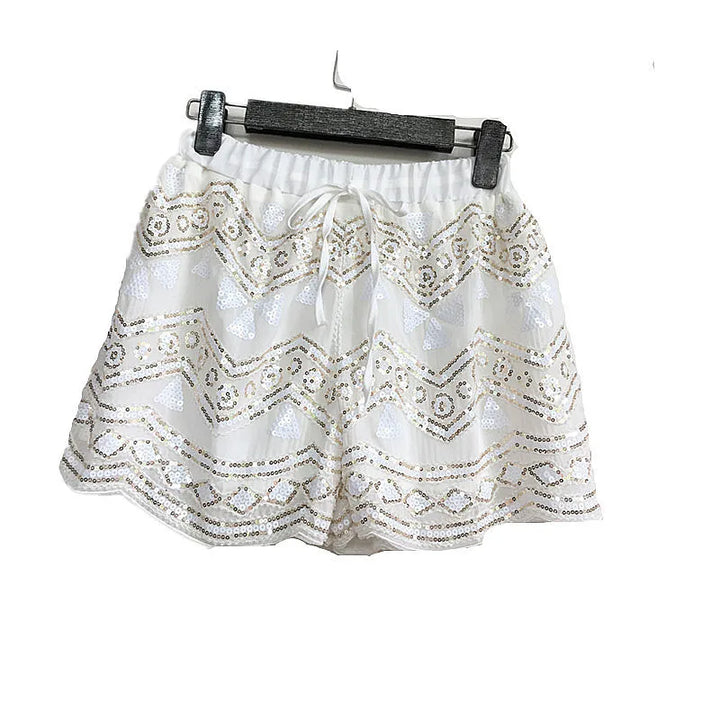 Short Blanc Doré Avec Paillette Femme