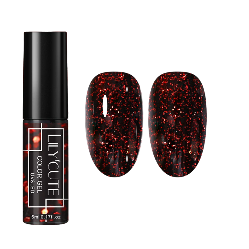 Gel Pailleté Ongles bordeaux paillettes