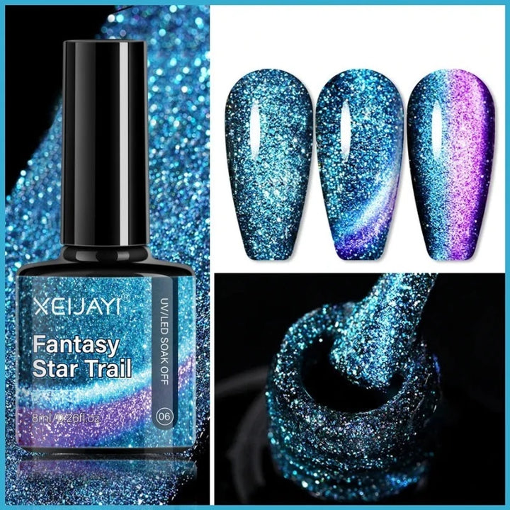 Gel Ongles Pailleté Galaxy bleu rose