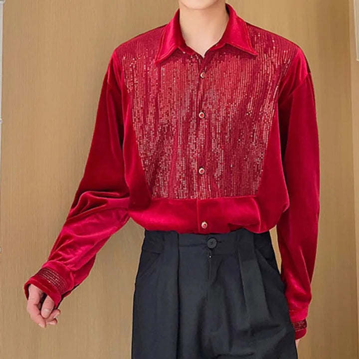 Chemise en Velours Rouge Homme Pailleté