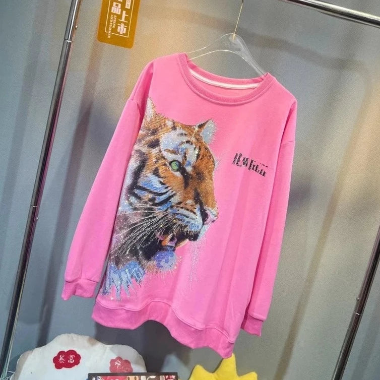 Pull Strass Tigre rose