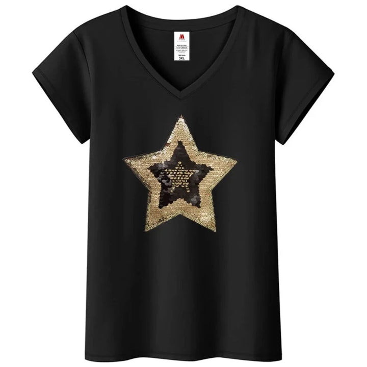 T Shirt Paillette Etoile noir