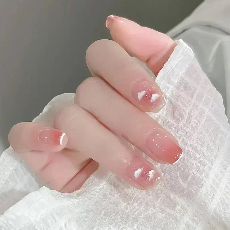 Faux Ongle Rose Paillette nuage