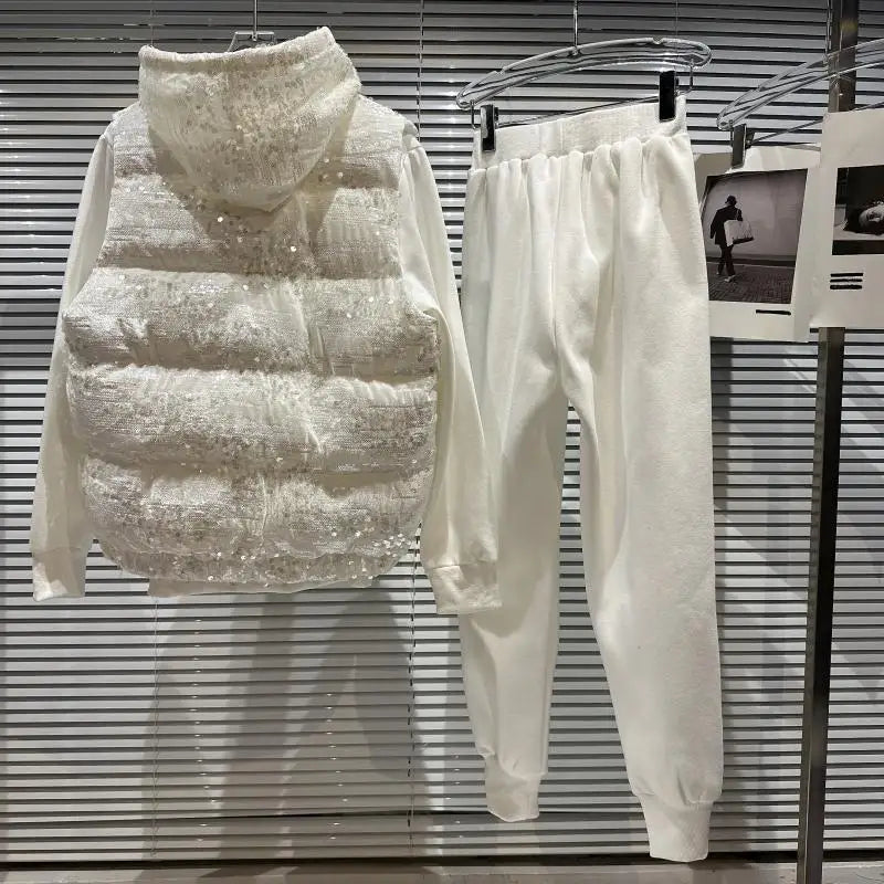 Ensemble Jogging Paillette et Veste Blanc