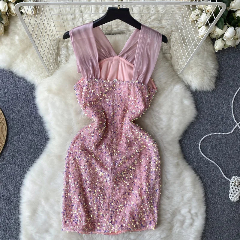 Robe Paillette Rose Noeud