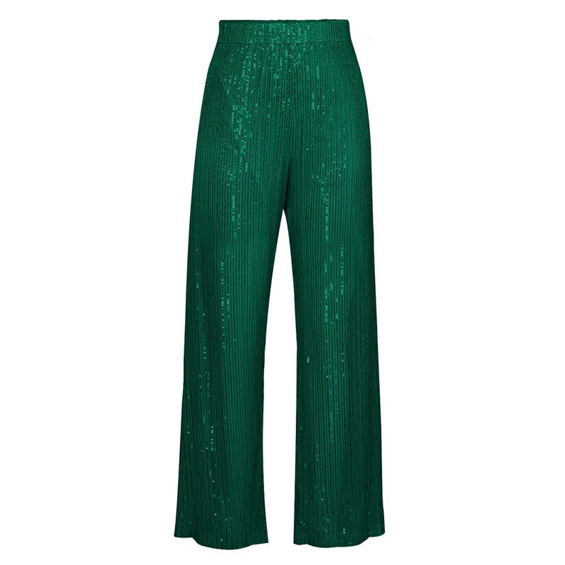 Pantalon Paillette Femme Coupe Droite vert