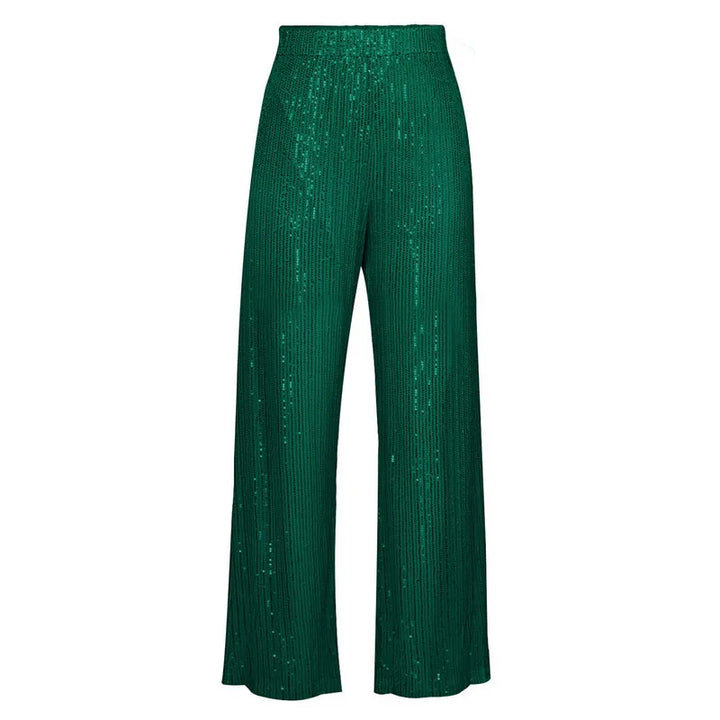 Pantalon Paillette Femme Coupe Droite vert