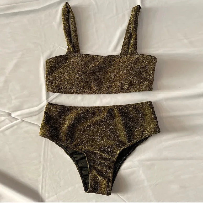 Maillot de Bain Pailleté 2 Pièces Doré marron