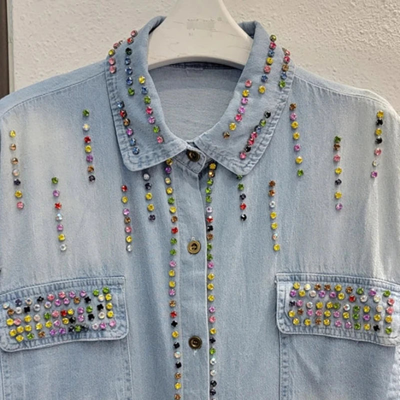 Chemise Jean Strass Coloré détail