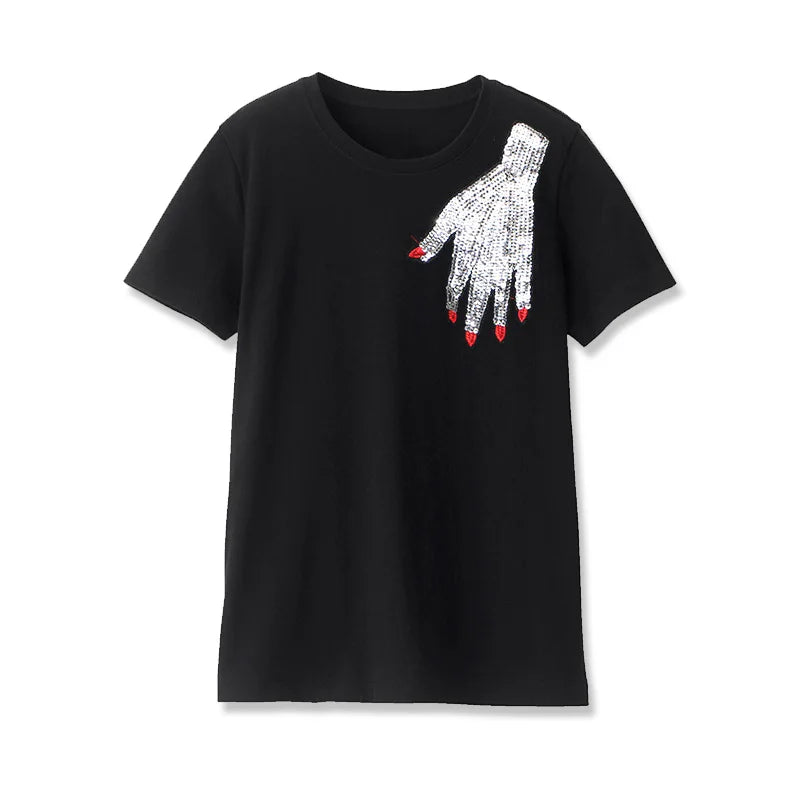 T-Shirt Noir Main Pailleté