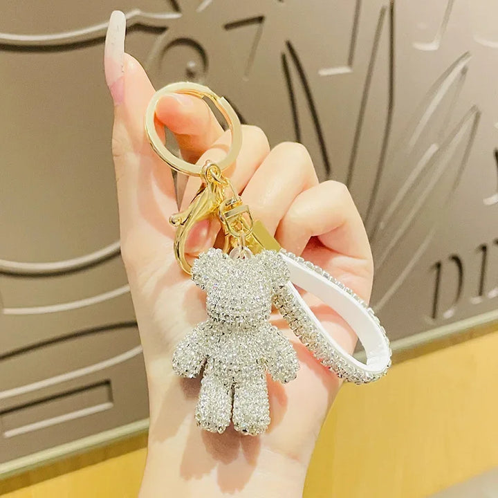 Porte Clef Strass Ourson Blanc