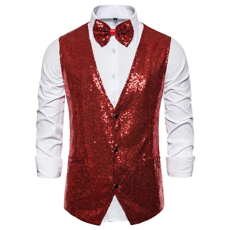 Gilet Costume Paillette Homme rouge