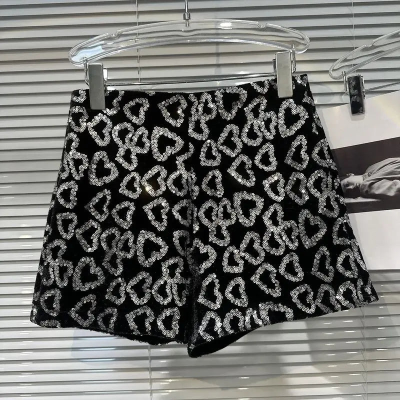 Short Paillette Coeur Noir