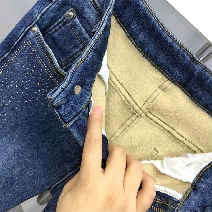 Jean Strass Slim Intérieur Polaire bleu