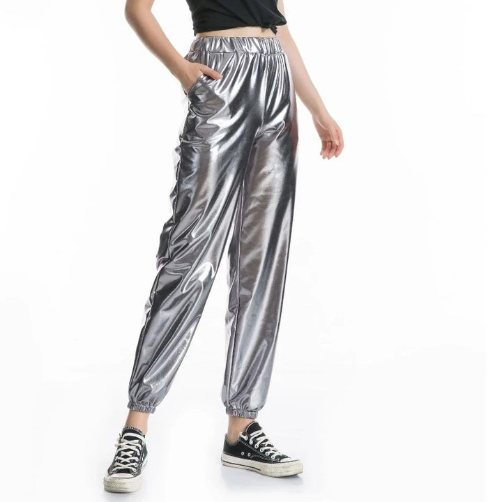 Pantalon Gris métallisé Brillant Femme