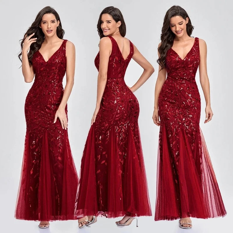 Robe de Soirée Paillette Rouge 