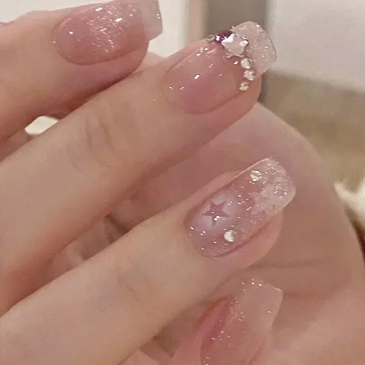 Faux Ongle Rose Paillette strass étoile