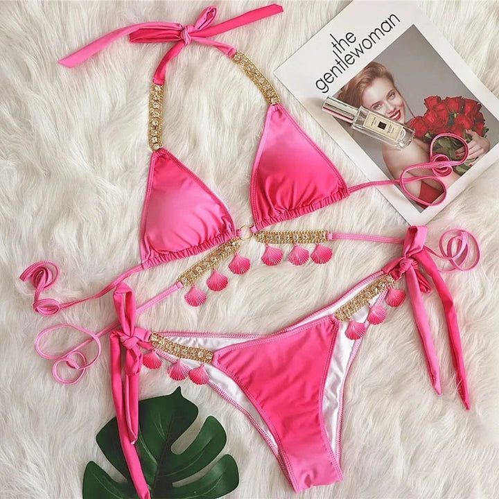 Maillot de Bain Pailleté 2 Pièces rose