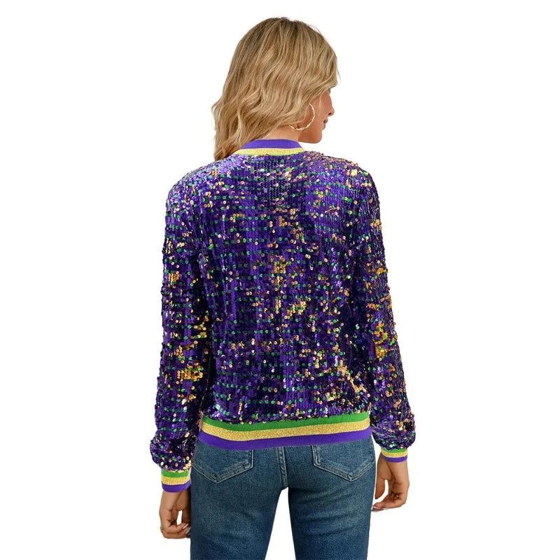 Veste Paillettes Femme Été Légère - Bomber Sequins Brillant Fermeture Éclair, Chic Et Élégante