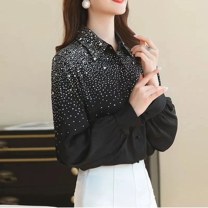 Chemise Soie Avec Strass Femme Noir