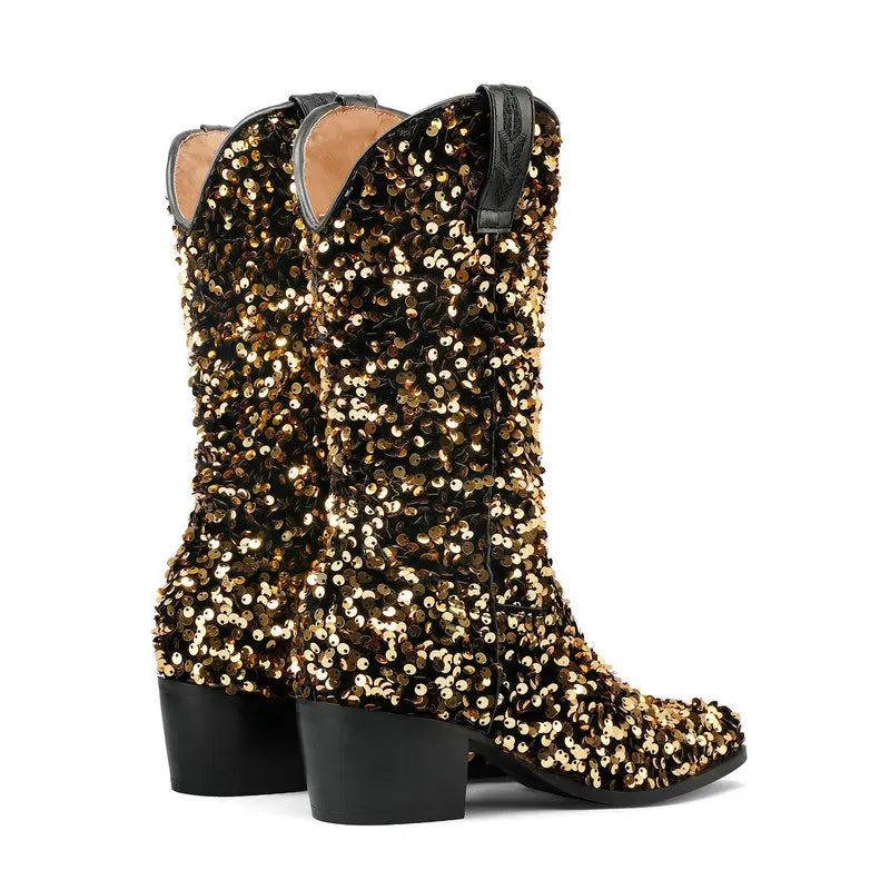 Bottes Cowboy Paillettes or