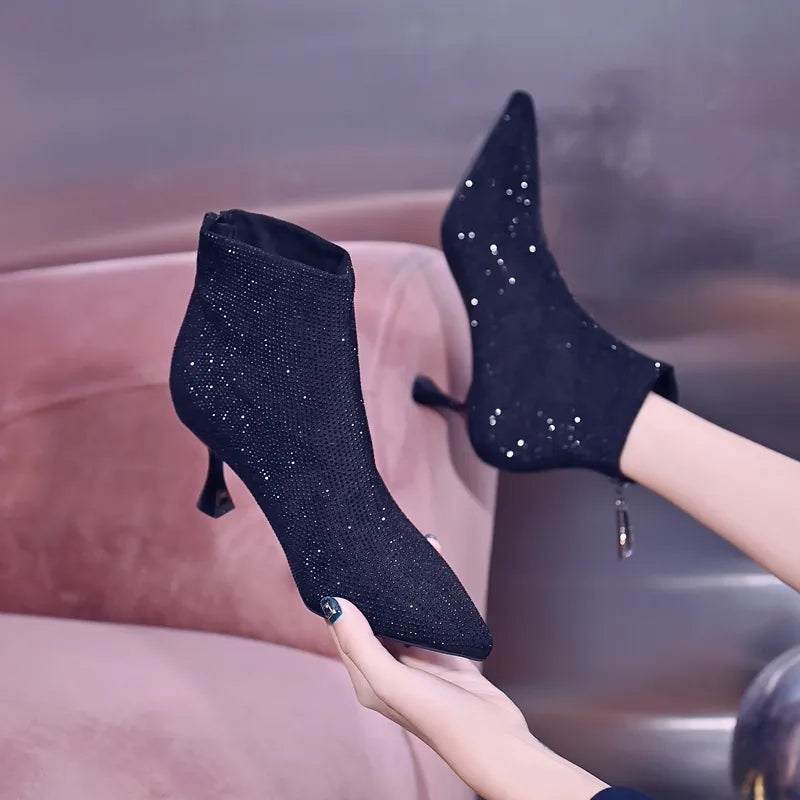 Bottines Paillettes Pointues Noir 