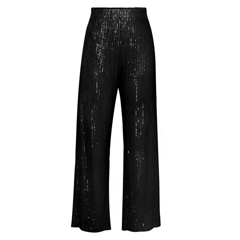 Pantalon Paillette Femme Coupe Droite noir