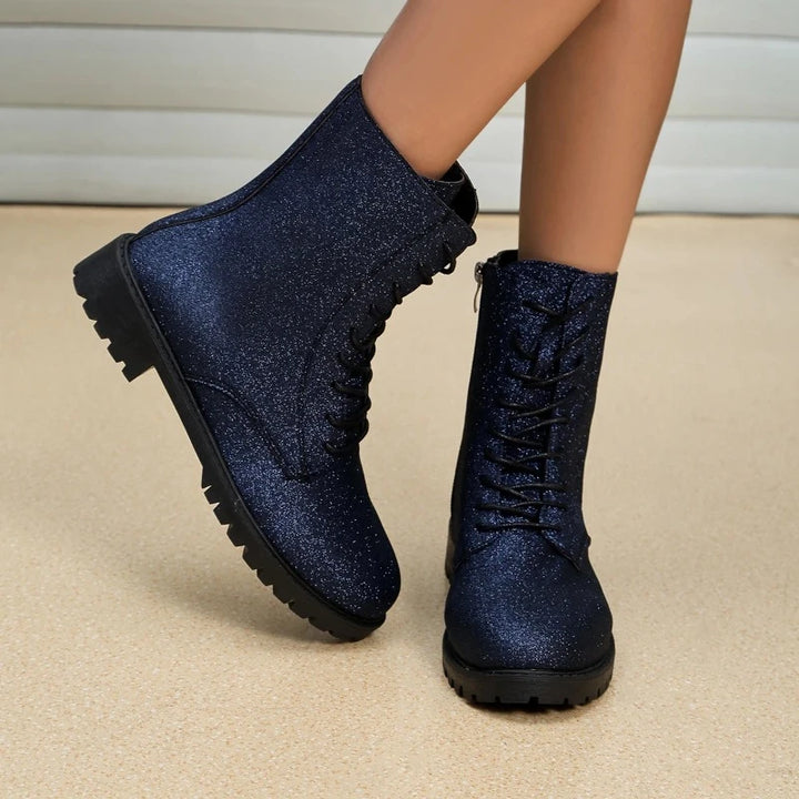 Boots Paillettes Fermeture Eclair Bleu