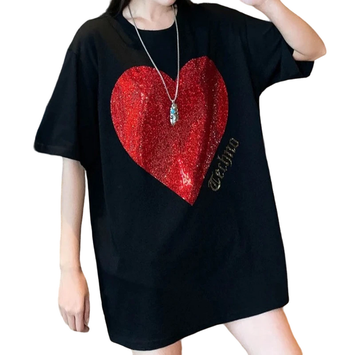 T-Shirt Noir Coeur Pailleté