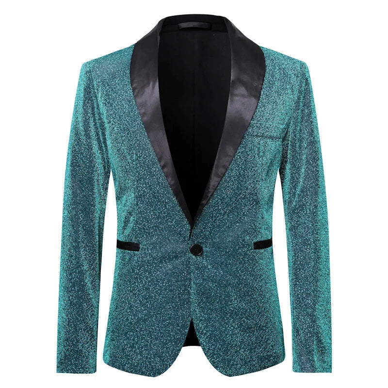 Veste Costume Turquoise Paillette Homme Velours