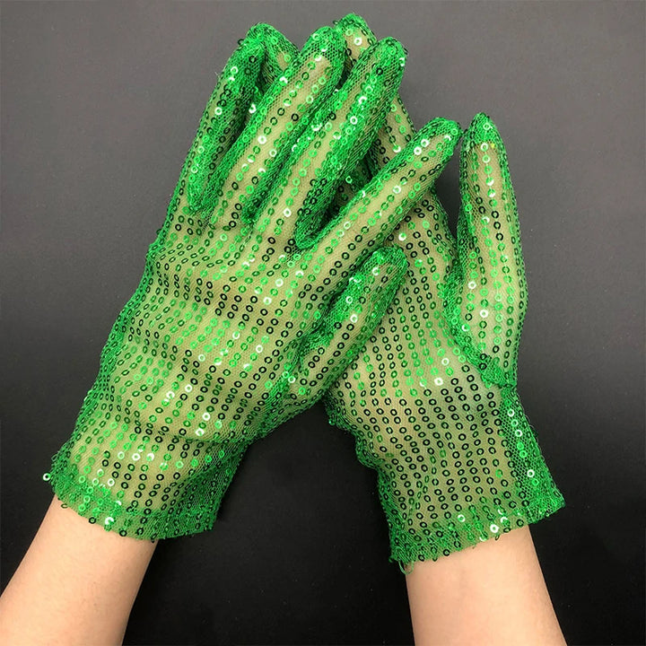 Gants Paillettes Fêtes Vert