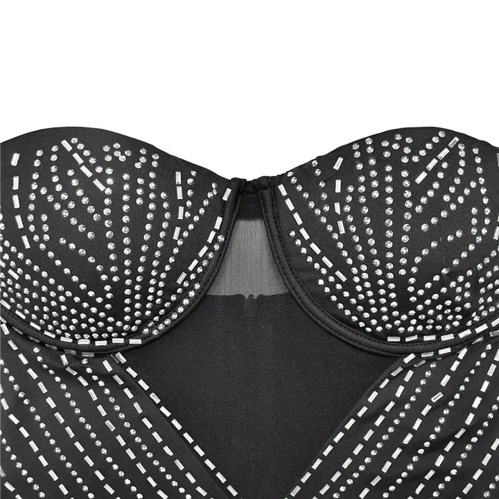 Robe Noir Pailleté Strass Sexy