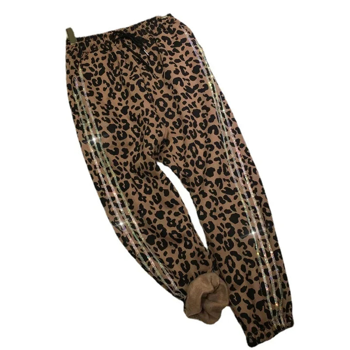 Pantalon Jogging Léopard Bandes Strass Argenté