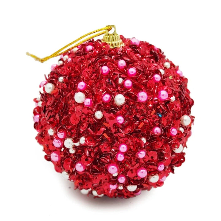 Boule de Noël Paillettes et Perles Rouge