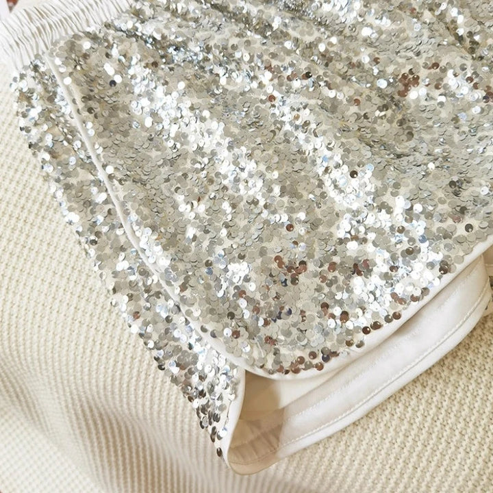 Short Argenté Sequin Sport Femme