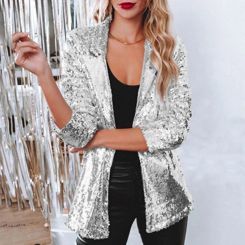 Veste Blazer Paillette Femme argent