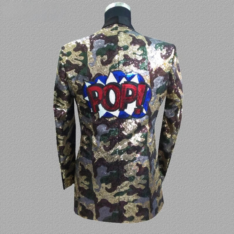 Veste Costume Paillette Camouflage  Homme