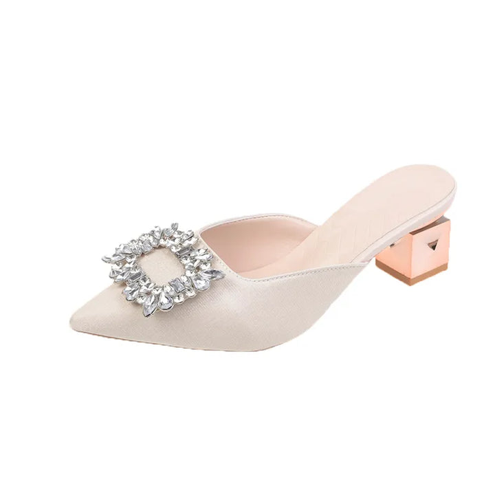 Sandale Paillette Papillon Strass Talon Carré beige