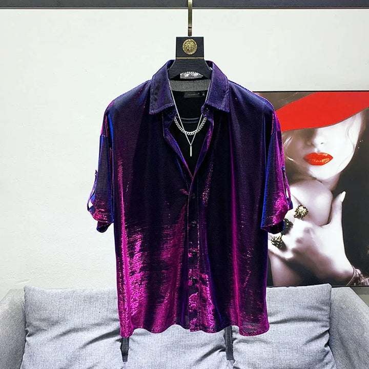 Chemise Brillante Violet Rose Pailleté Transparente Homme