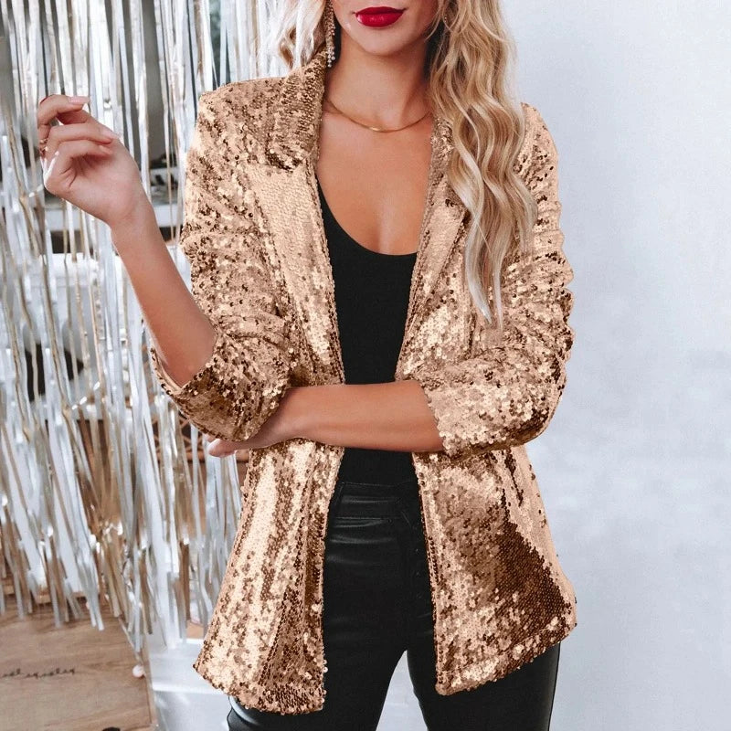 Veste Blazer Paillette Femme or