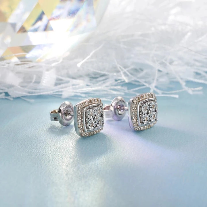 Boucle d'Oreilles Argent Strass Carré