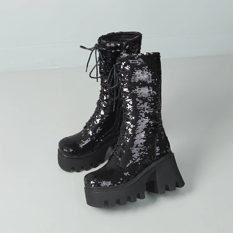 Bottes Noir Paillettes Semelles