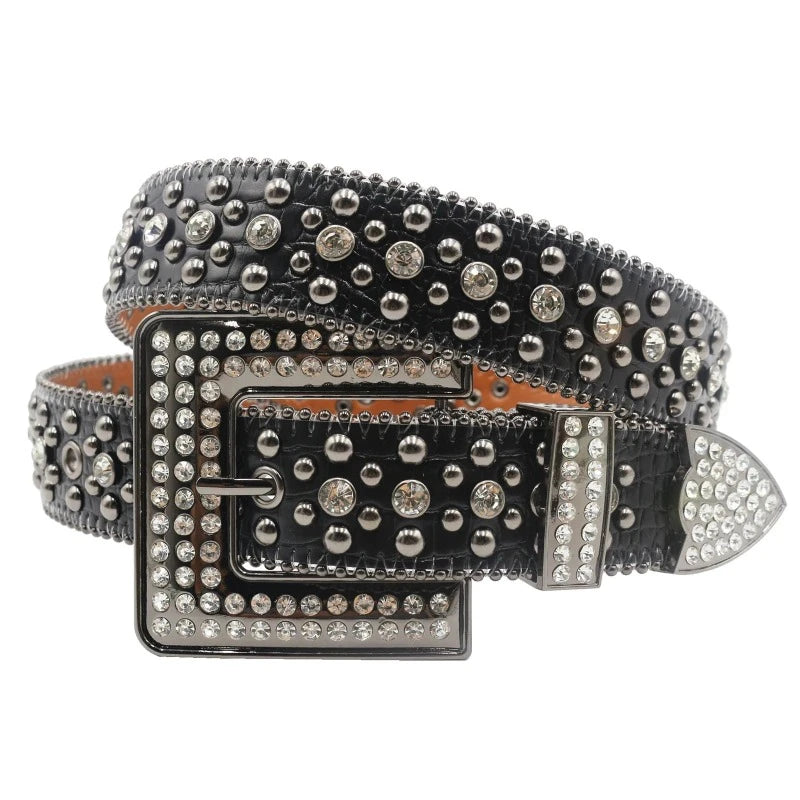 Ceinture Paillette Strass Homme Femme Noir