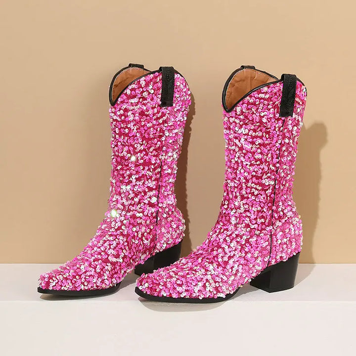 Bottes Cowboy Paillettes roses