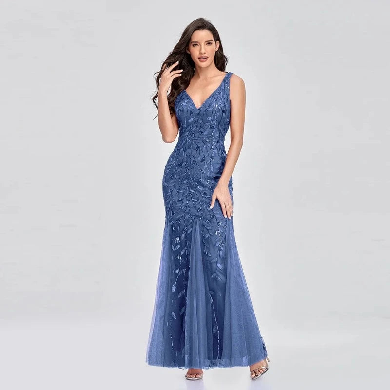 Robe de Soirée Paillette Bleu 