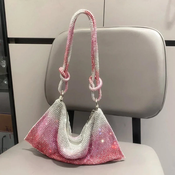 Sac Strass Bandoulière Noeud Rose Argent