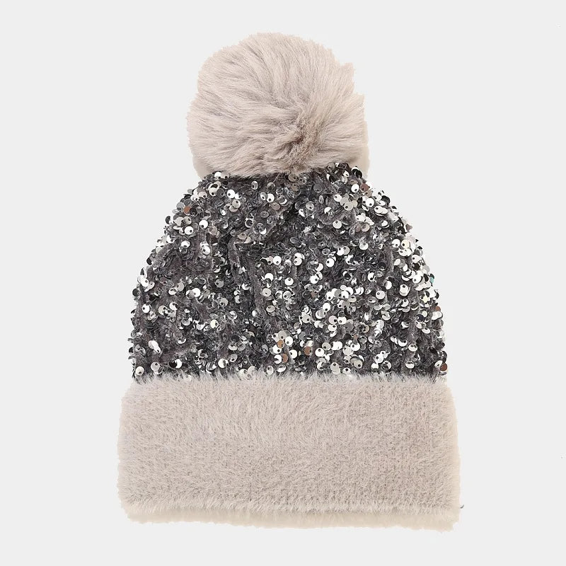 Bonnet Paillette Femme Gris